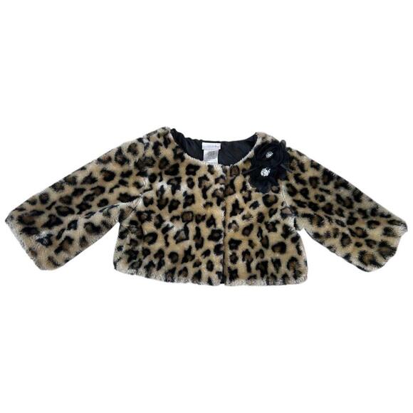 Sweet Heart Rose Faux Fur Leopard Print Classy Jacket Coat Toddler Girls Sz 4/5 - Picture 1 of 6